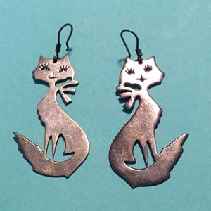 Sterling silver cat earrings Taxco numbered